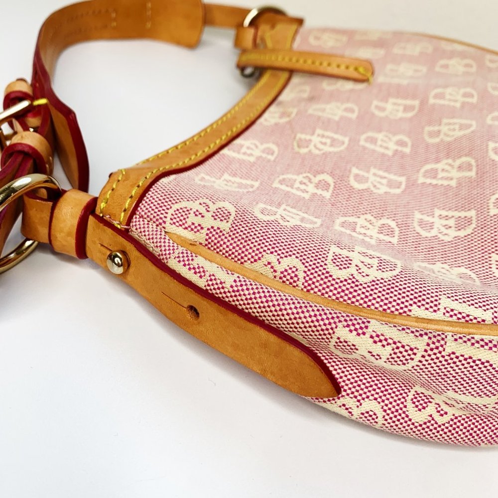 Dooney & Bourke Y2K Vintage Canvas Leather Trim Pink Monogram Bag Adjustable - Picture 7 of 12